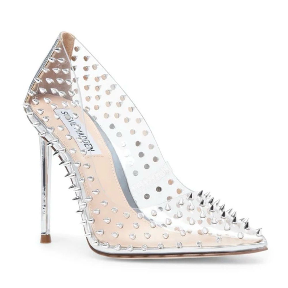 Steve Madden Clear PVC Pointed-Toe Pump with Silver Spikes